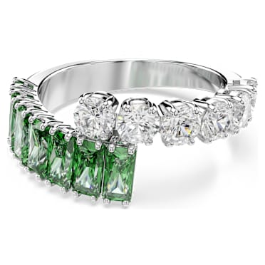 Matrix ring, Mixed cuts, Green, Rhodium plated - Swarovski, 5722454