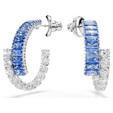 Matrix hoop earrings, Mixed cuts, Blue, Rhodium plated - Swarovski, 5722459
