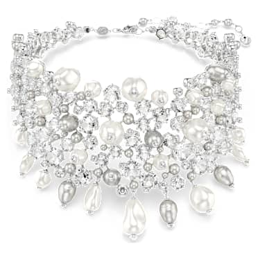 Constella choker, Crystal pearl, Round cut, White, Rhodium plated - Swarovski, 5722471