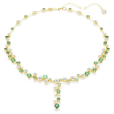 Constella Y necklace, Mixed cuts, Green, Gold-tone plated - Swarovski, 5722474