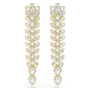 Idyllia 水滴形耳環, 混合式切割, 長款, 白色, 鍍金（金色飾面） - Swarovski, 5723138