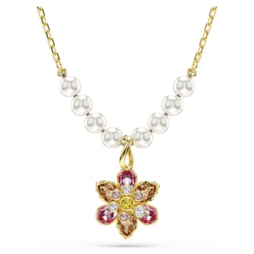 Colgante Idyllia, Perla de cristal, Tallas mixtas, Flor, Multicolor, Acabado en oro de 18 quilates - Swarovski, 5723140