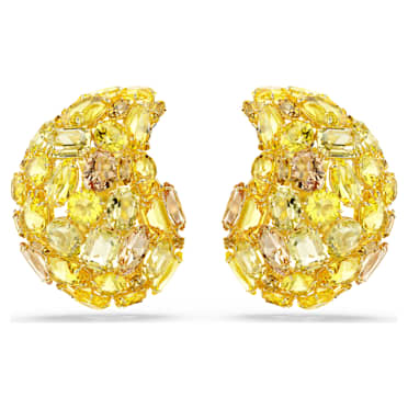 Náušnice klipsy Gema, Žlutá, Povrchová úprava z 18k zlata - Swarovski, 5723383