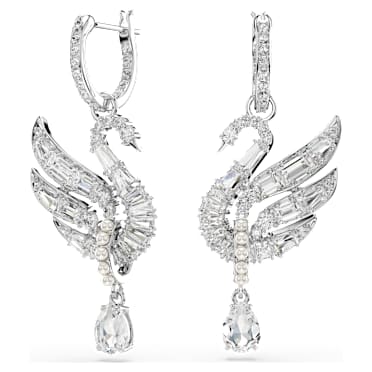 Swan ต่างหู, หงส์, ขาว, เคลือบโรเดียม - Swarovski, 5723388