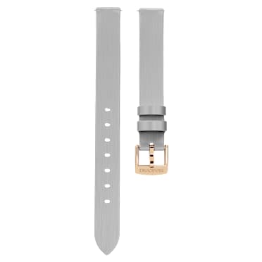 Watch strap, 12 mm (0.47") width, Leather, Silver tone, Rose gold-tone finish - Swarovski, 5723414