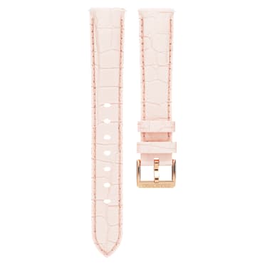 Watch strap, 16 mm (0.63") width, Leather with stitching, Pink, Rose gold-tone finish - Swarovski, 5723415