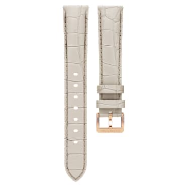 Watch strap, 16 mm (0.63") width, Leather with stitching, Gray, Rose gold-tone finish - Swarovski, 5723416