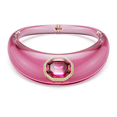 โชคเกอร์, เจียระไนทรงแปดเหลี่ยม, ฝังแบบพาเว่, ชมพู, เคลือบโทนสีทอง - Swarovski, 5723509