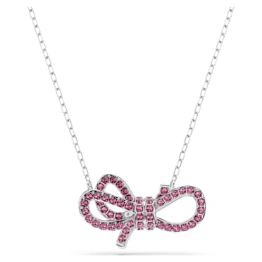 Lifelong Bow Kolye, Fiyonk, Pembe, Rodyum kaplama - Swarovski, 5723556