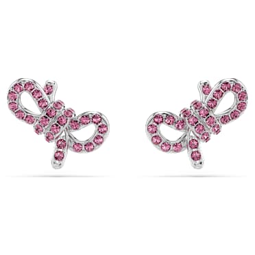 Lifelong Bow ต่างหูเม็ดเดี่ยว, โบว์, ชมพู, เคลือบโรเดียม - Swarovski, 5723557