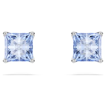 Matrix stud earrings, Square cut, Blue, Rhodium plated - Swarovski, 5723561