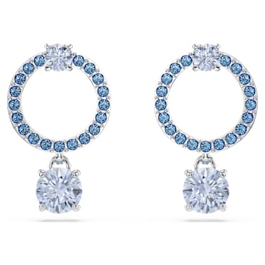 Attract drop earrings, Round cut, Blue, Rhodium plated - Swarovski, 5723563