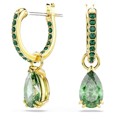 Attract ต่างหูทรงหยดน้ำ, เจียระไนทรงลูกแพร์, เขียว, เคลือบโทนสีทอง - Swarovski, 5723564