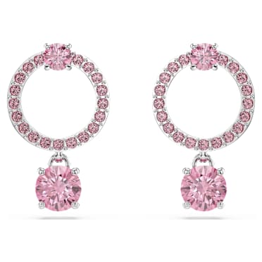 Attract ต่างหูทรงหยดน้ำ, เจียระไนทรงกลม, ชมพู, เคลือบโรเดียม - Swarovski, 5723565