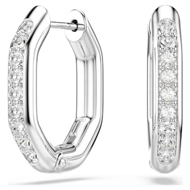 Kolczyki kreole Dextera, Kształt ośmiokątny, Szlif okrągły, Białe, Powłoka z rodu - Swarovski, 5724585