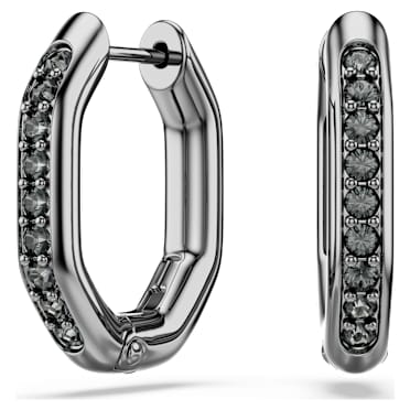 Kolczyki kreole Dextera, Kształt ośmiokątny, Szlif okrągły, Czarne, Powłoka z rutenu - Swarovski, 5724586