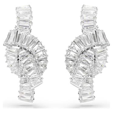 Suknjice za uhane Matrix, Bagetni rez, Vozel, Beli, Prevleka iz rodija - Swarovski, 5727040