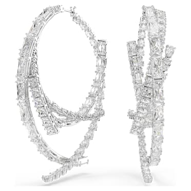 Matrix 후프 이어링, 믹스 컷, 화이트, 로듐 플래팅 - Swarovski, 5727098