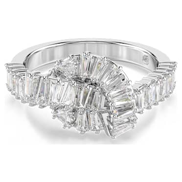 Matrix ring, Baguette cut, Knot, White, Rhodium plated - Swarovski, 5727112