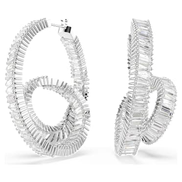 Kolczyki kreole Matrix, Szlif schodkowy typu baguette, Wstążka, Białe, Powłoka z rodu - Swarovski, 5727113