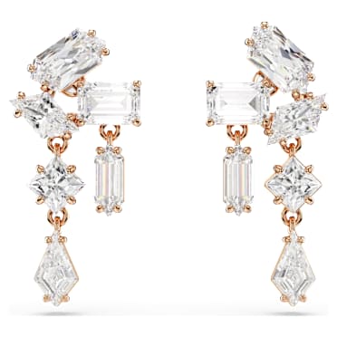Mesmera damla küpeler, Karışık kesimler, Beyaz, Pembe altın rengi kaplama - Swarovski, 5728000