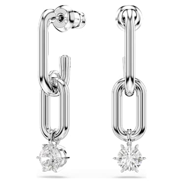 Viseči uhani Constella, Okrogli rez, Beli, Prevleka iz rodija - Swarovski, 5728584