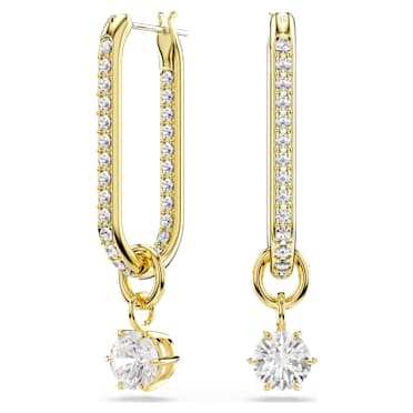 Viseči uhani Constella, Okrogli rez, Beli, PVD zlatega odtenka - Swarovski, 5728587