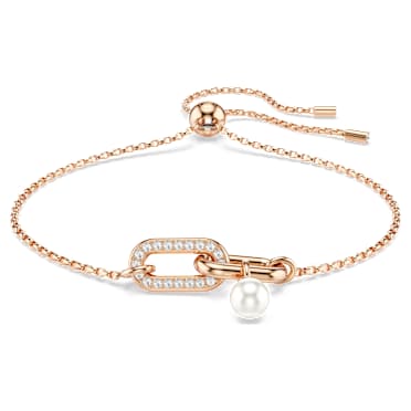 Constella bracelet, Crystal pearl, Round cut, White, Rose gold-tone plated - Swarovski, 5728588