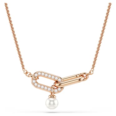 Constella pendant, Crystal pearl, Round cut, White, Rose gold-tone plated - Swarovski, 5728589