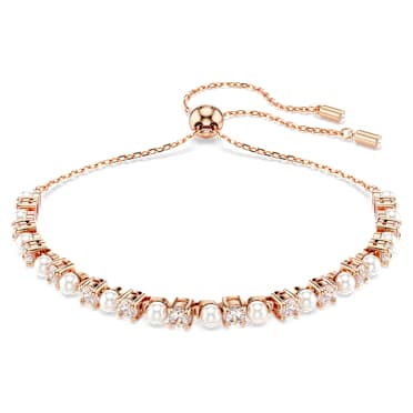 Matrix สร้อยข้อมือ Tennis, Crystal Pearl, เหลี่ยมเจียระไน Round, ขาว, เคลือบโทนสีโรสโกลด์ - Swarovski, 5729506