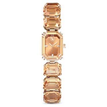 Orologio, Braccialetto con taglio Octagon, Marrone, Finitura in tonalità champagne dorato - Swarovski, 5729841