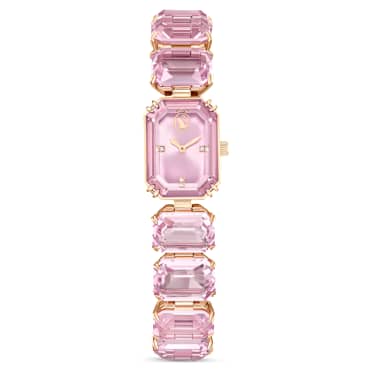 Ročna ura, Osemkotno rezana zapestnica, Roza, Prevleka v rožnato zlatem odtenku - Swarovski, 5729843