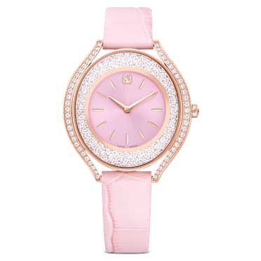 Reloj Crystalline aura, Fabricado en Suiza, Correa de piel, Rosa, Acabado tono oro rosa - Swarovski, 5730150