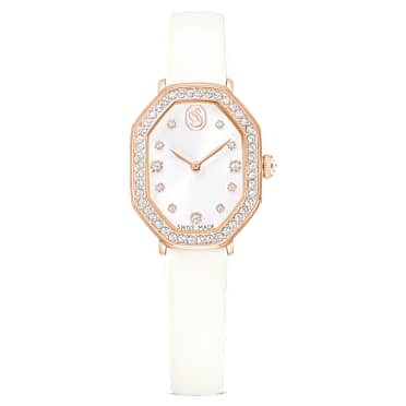 Dextera octagon Saat, İsviçre Üretimi, Deri kayış, Beyaz, Pembe altın rengi yüzey - Swarovski, 5730208