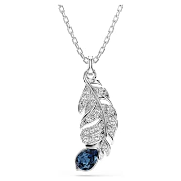 Idyllia 鏈墜, 混合式切割, 羽毛, 藍色, 鍍白金色 - Swarovski, 5730358