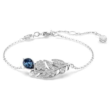 Idyllia Armband, Verschiedene Schliffe, Feder, Blau, Rhodiniert - Swarovski, 5730359
