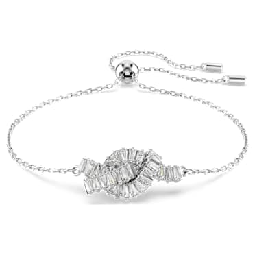 Matrix Armband, Baguette-Schliff, Knoten, Weiß, Rhodiniert - Swarovski, 5731101