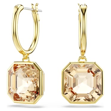 Millenia drop earrings, Square cut, Caramel, Gold-tone plated - Swarovski, 5731148