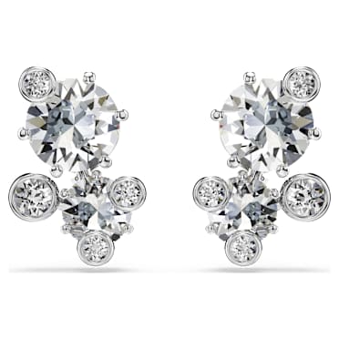 Constella stud earrings, Round cut, White, Rhodium plated - Swarovski, 5732253