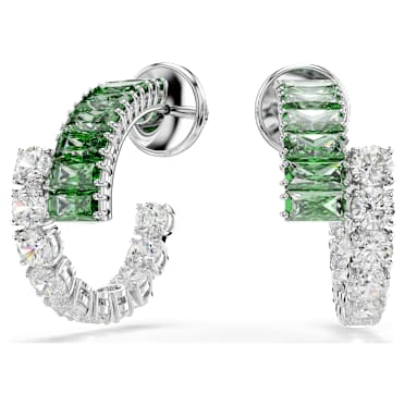 Matrix hoop earrings, Mixed cuts, Green, Rhodium plated - Swarovski, 5732264