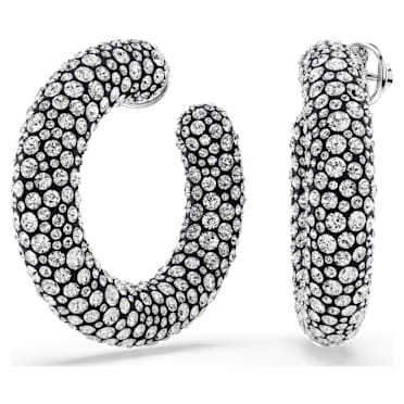 Sublima 大圈耳環, 混合圓形切割, 白色, 鍍白金色 - Swarovski, 5732283