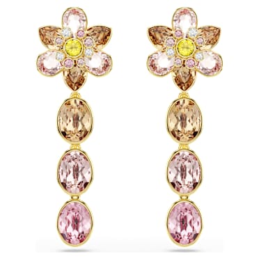 Idyllia drop earrings, Mixed cuts, Flower, Multicolored, Gold-tone plated - Swarovski, 5732381