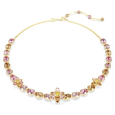 Idyllia necklace, Mixed cuts, Flower, Multicolored, Gold-tone plated - Swarovski, 5732385