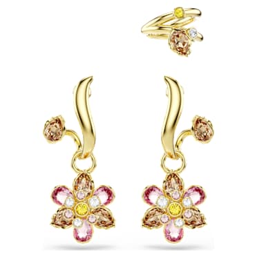 Idyllia earrings, Set (3), Mixed cuts, Flower, Multicolored, Gold-tone plated - Swarovski, 5732386