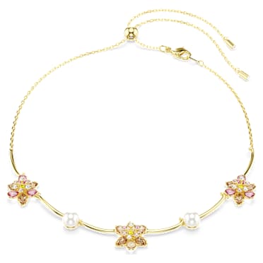 Idyllia 네크리스, 크리스털 펄, 믹스 컷, 크리스털 펄, 꽃, 멀티컬러, 골드 톤 플래팅 - Swarovski, 5732388