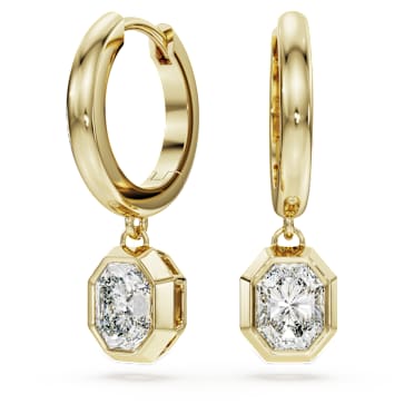 Eternity drop earrings, Lab-grown diamonds 1.0 ct tw, Octagon shape, 14K yellow gold - Swarovski, 5732900