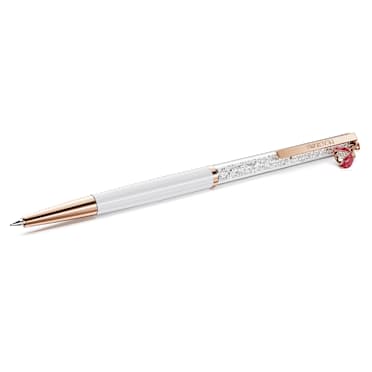 Stylo à bille Crystalline, Coccinelle, Blanc, Laqué rouge, placage de ton or rose - Swarovski, 5732981