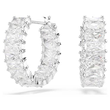 Kolczyki kreole Matrix, Szlif schodkowy typu baguette, Białe, Powłoka z rodu - Swarovski, 5733397