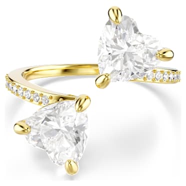 Mesmera แหวนเปิด, เหลี่ยมเจียระไน Heart, ฝังแบบพาเว่, ขาว, เคลือบโทนสีทอง - Swarovski, 5733477