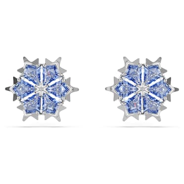 Magic stud earrings, Snowflake, Blue, Rhodium plated - Swarovski, 5734242